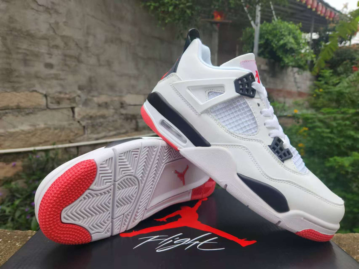 Air Jordan 4 Retro White-Red Sneakers | Scarlet Margin