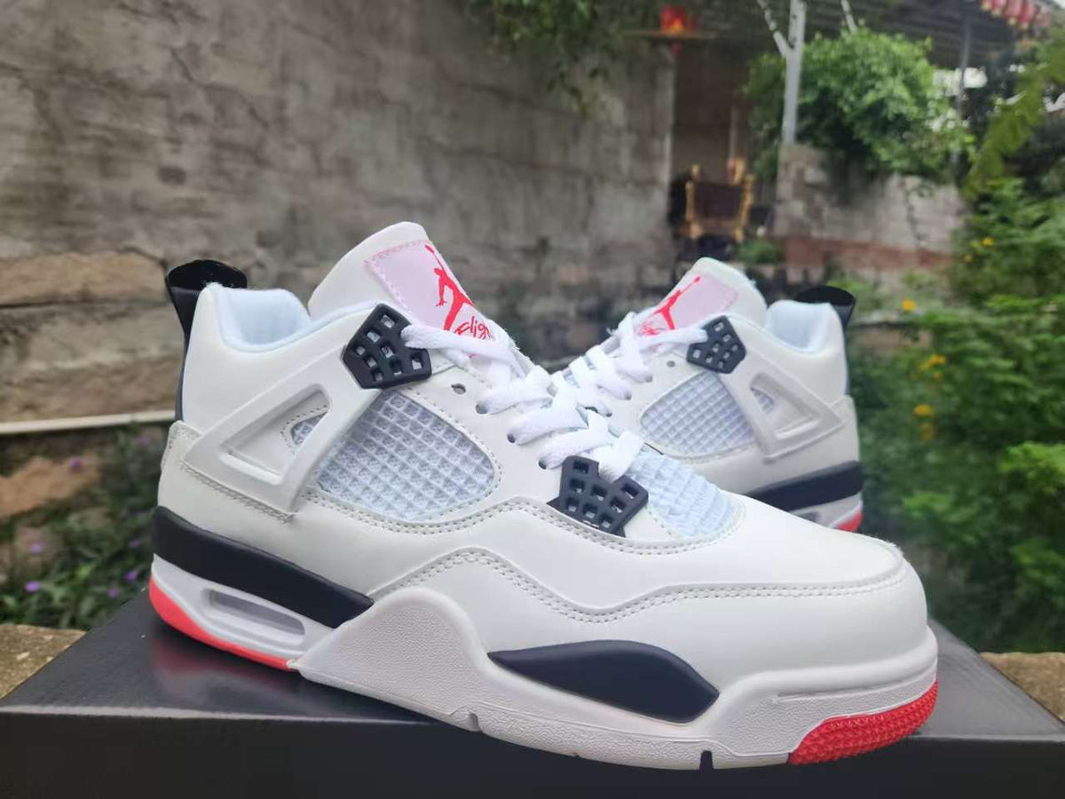 Air Jordan 4 Retro White-Red Sneakers | Scarlet Margin