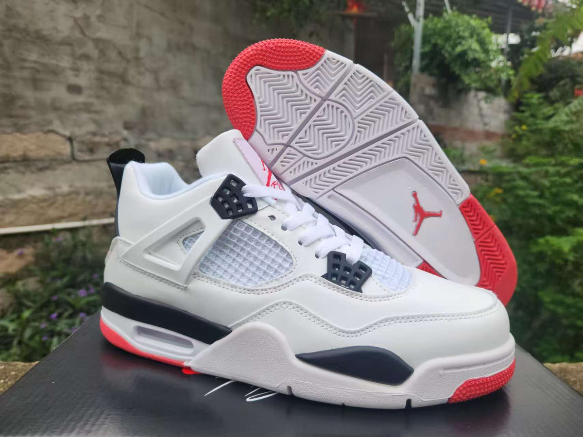 Air Jordan 4 Retro White-Red Sneakers | Scarlet Margin
